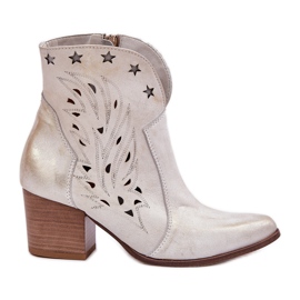 Lewski Shoes Botas de vaquero de cuero abiertos en el Post de Lewski 3613 ZLOTY Wiped dorado