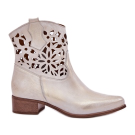 Zazoo 3404 Botas abiertas con cuero de baja tacón limpio dorado