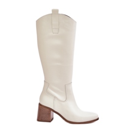 Botas de cuero frente a la rodilla en el poste blanco Zazoo 3675