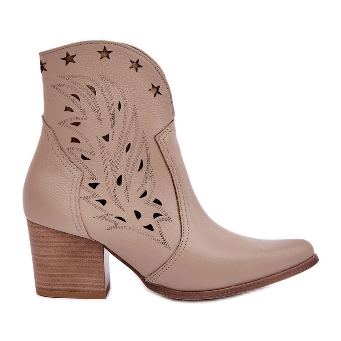 Lewski Shoes Botas de vaquero de cuero de cuero en el pilar de Lewski 3613 Beige oscuro