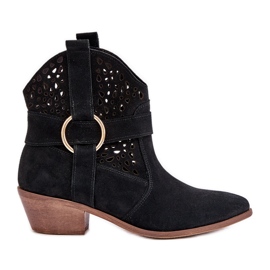 Zazoo 2994 Black Openwork Cowboy Cowboy botas negro