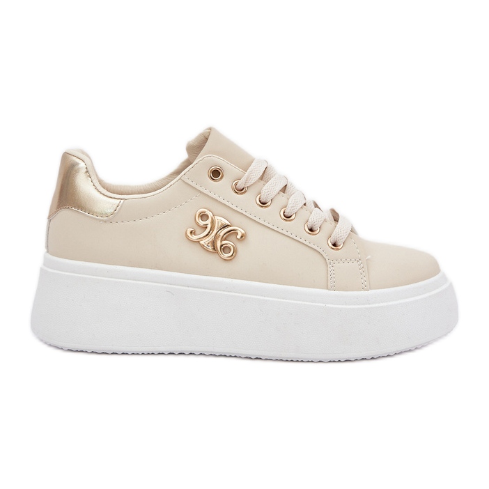 Zapatillas para mujeres en la plataforma beige y oro