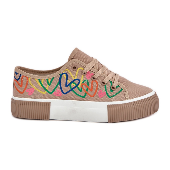 Zapatillas de deporte para mujeres en corazones de tamaño oscuro beige Zapatillas de deporte para mujeres en corazones de tamaño oscuro beige