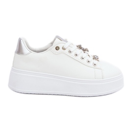 Zapatillas de zapatillas de cuero ecológicas con alfileres blancos y plateados