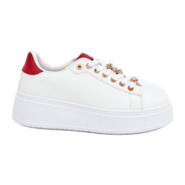 Zapatillas de deporte de cuero ecológica con alfileres blancos y rojos