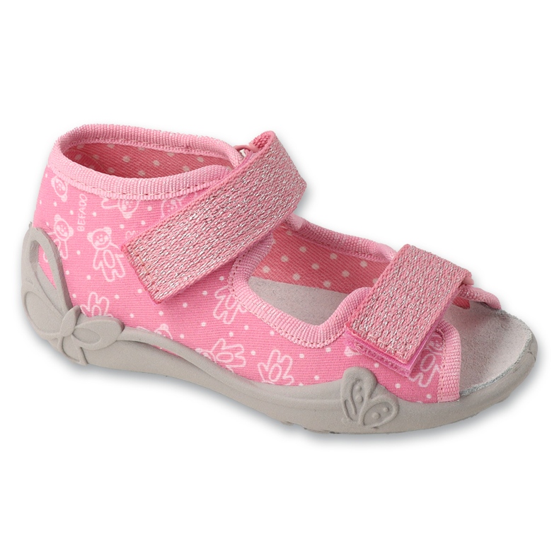 Pantuflas infantiles befado con velcro, inserción de piel 342P066, rosa rosado