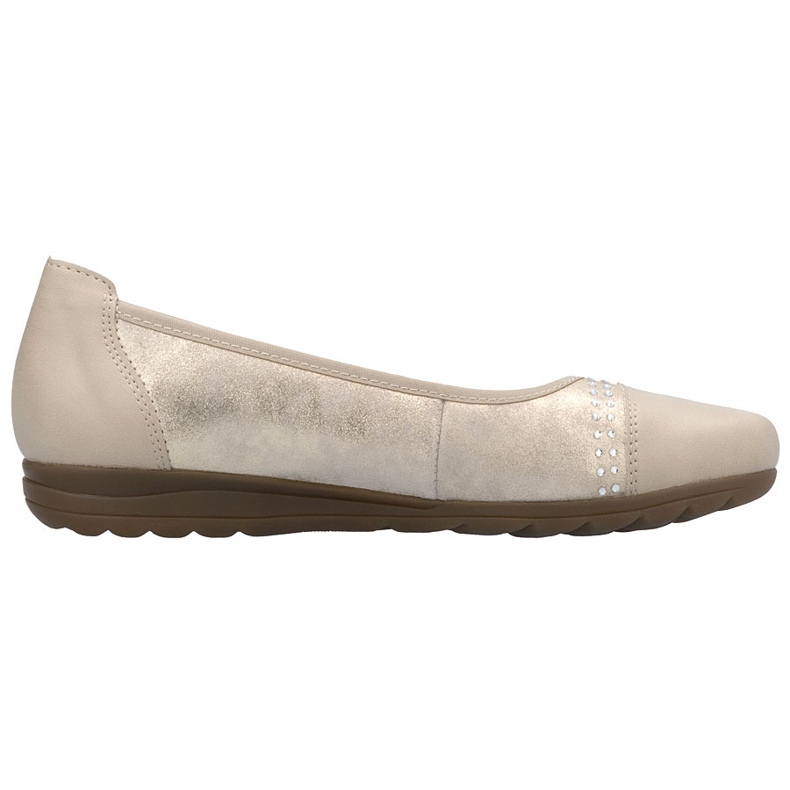 Ballerinas de cuero para mujeres con circonitos cómodos de oro/beige Rieker L9353-62