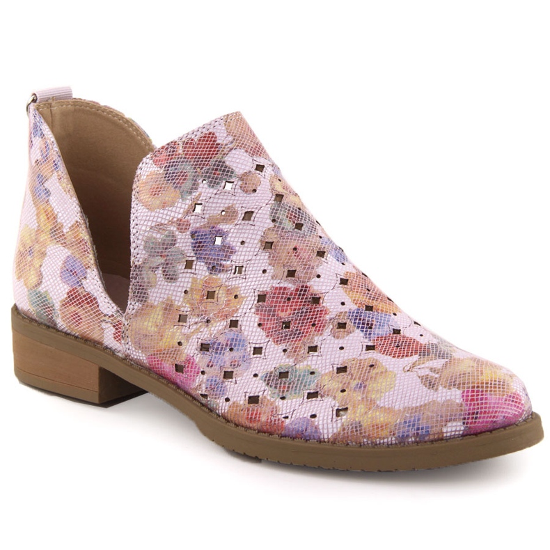 Botas de trabajo de mujer para mujeres insertadas en flores blancas M. Daszyński SA62-102 blanco
