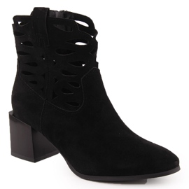 M. DASZYŃSKI Botas para mujeres en la publicación de ante Openwork Black Open negro