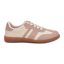 Zapatillas de deporte para mujeres bajas con beige de cuero ecológico