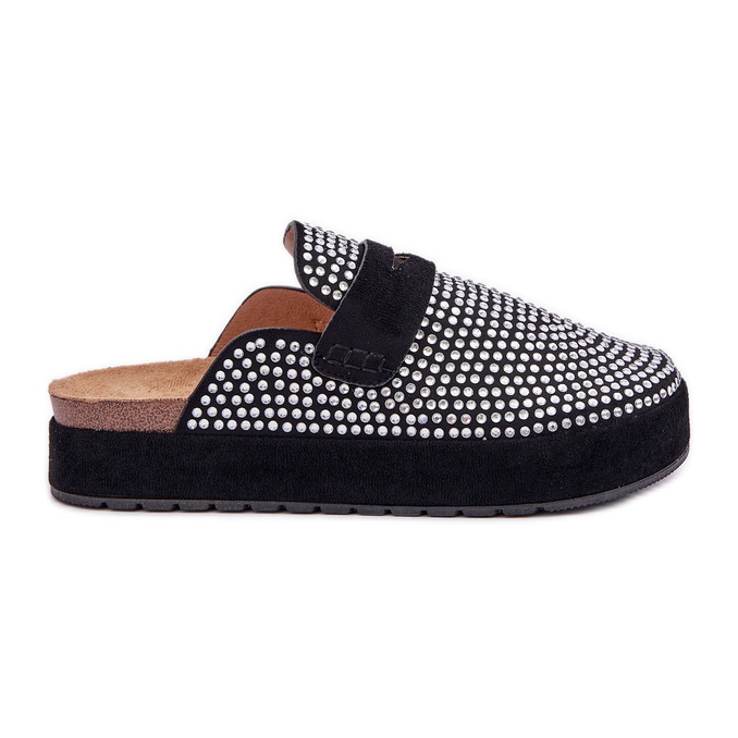 Chanclas para mujeres decoradas con circones en la plataforma negra negro