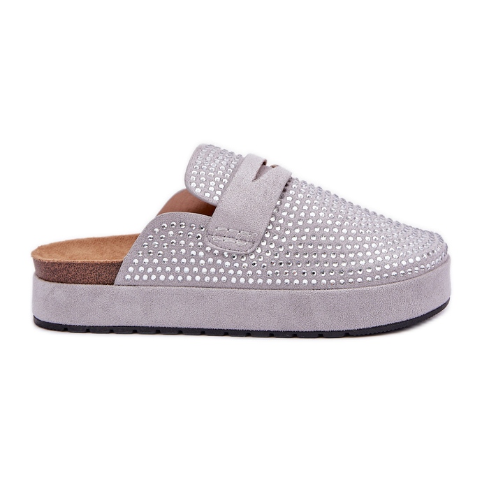 Chanclas para mujeres decoradas con circones en la plataforma gris
