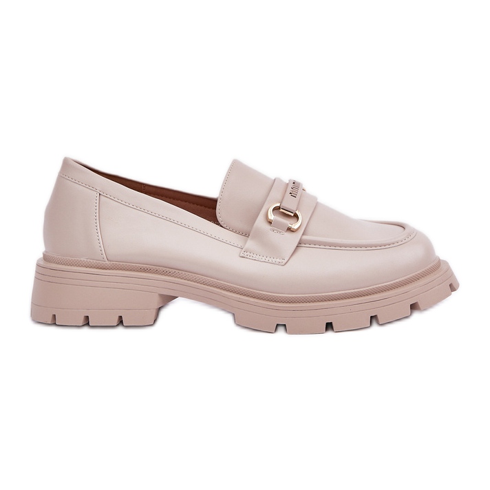 Mocasines de mujer clásicos con beige de cuero ecológico con adorno