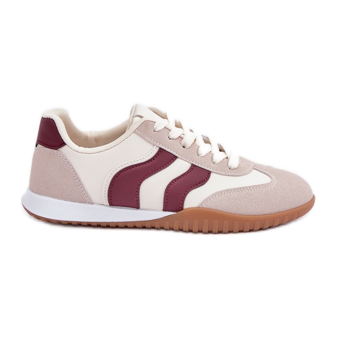 Zapatillas clásicas para mujeres con beige beige-burgundy de cuero ecológico