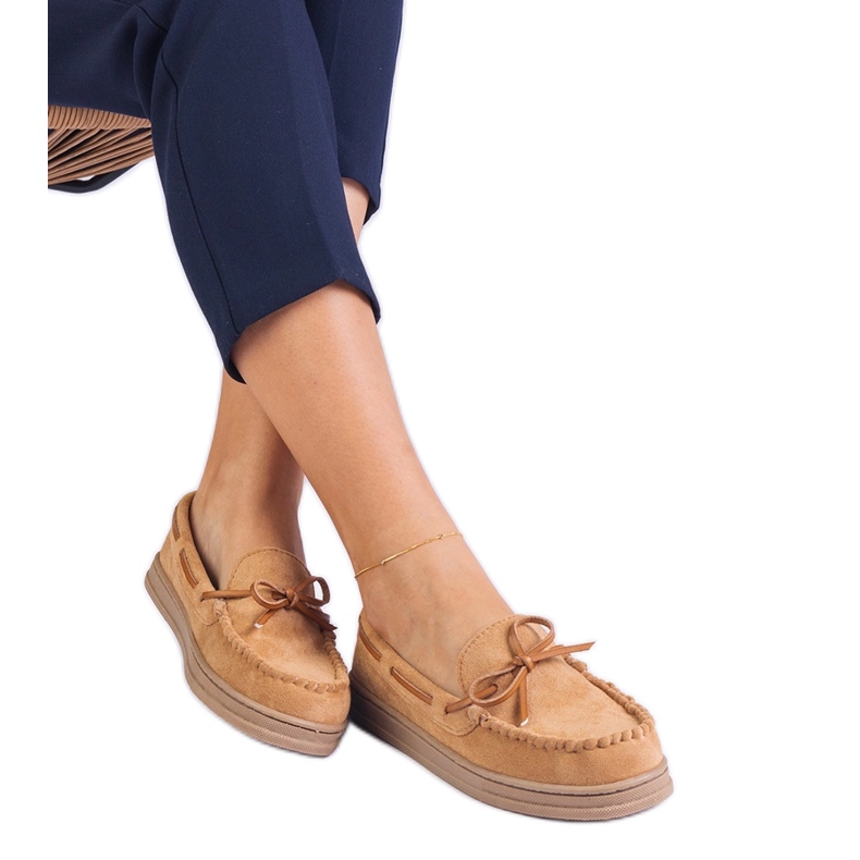 Mocasines de mujeres marrones de Ekozamsz con un arco marrón