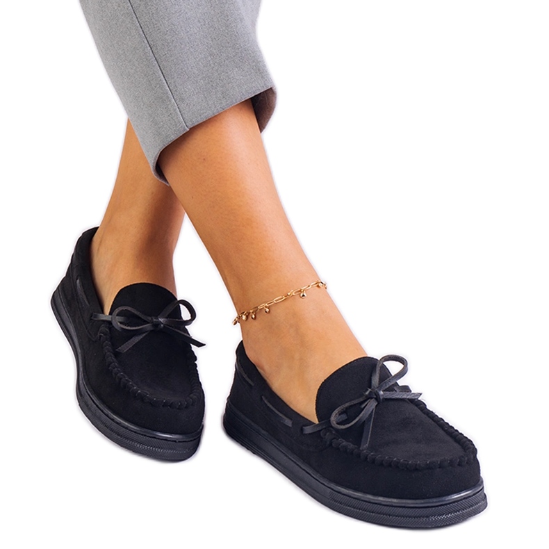Mocasines de mujeres negras de Ekozamsz con un arco negro