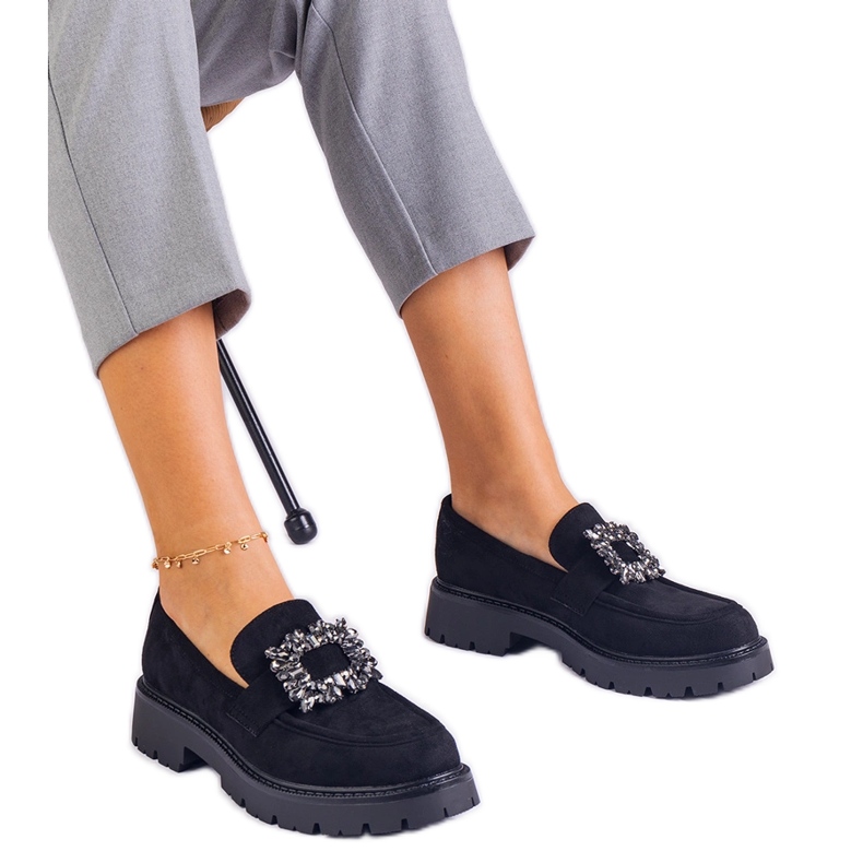 Mocasines de mujeres negras de Ekozamsz con una elegante decoración negro