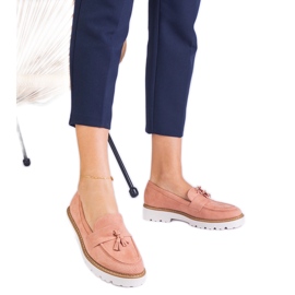 Mocasines de mujer rosa de Ekozamsz con flecos rosado