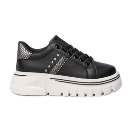 Zapatillas de deporte para mujeres en la plataforma negra con diamantes de imitación negro Zapatillas de deporte para mujeres en la plataforma negra con diamantes de imitación negro
