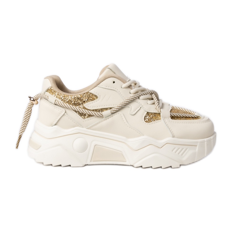 Zapatillas deportivas femeninas beige-oro