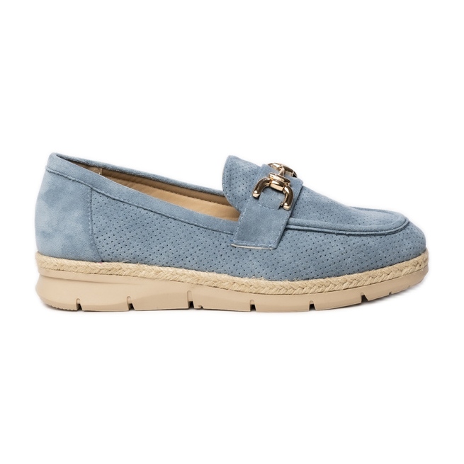 Mocasines de mujer perforados con una decoración azul