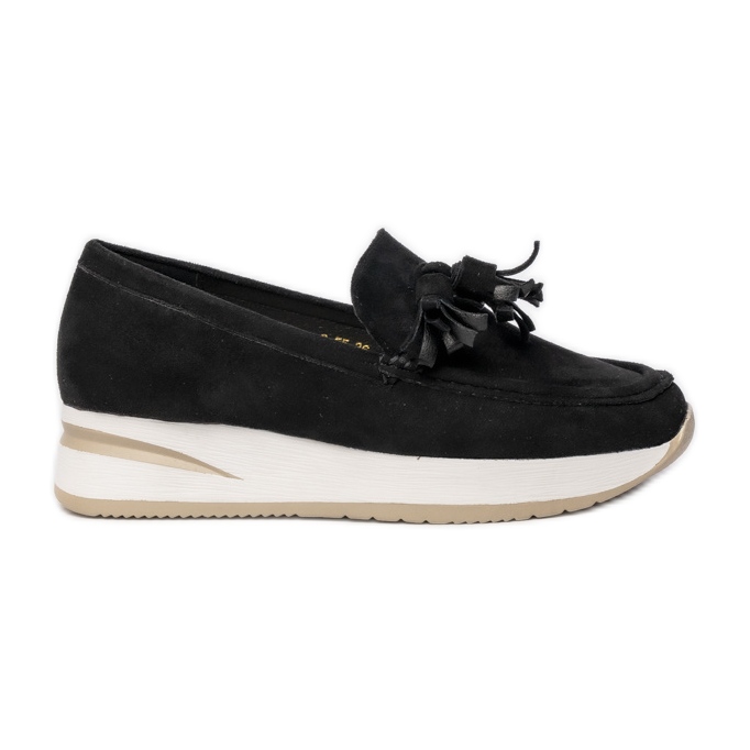 Mocasines negros para mujeres con flecos