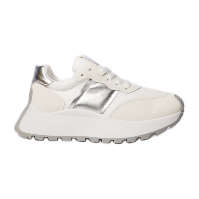 Zapatillas deportivas femeninas insertos metálicos blancos