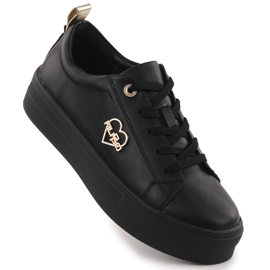 Zapatos de cuero para mujeres en la plataforma Czarne Filippo 3533 negro