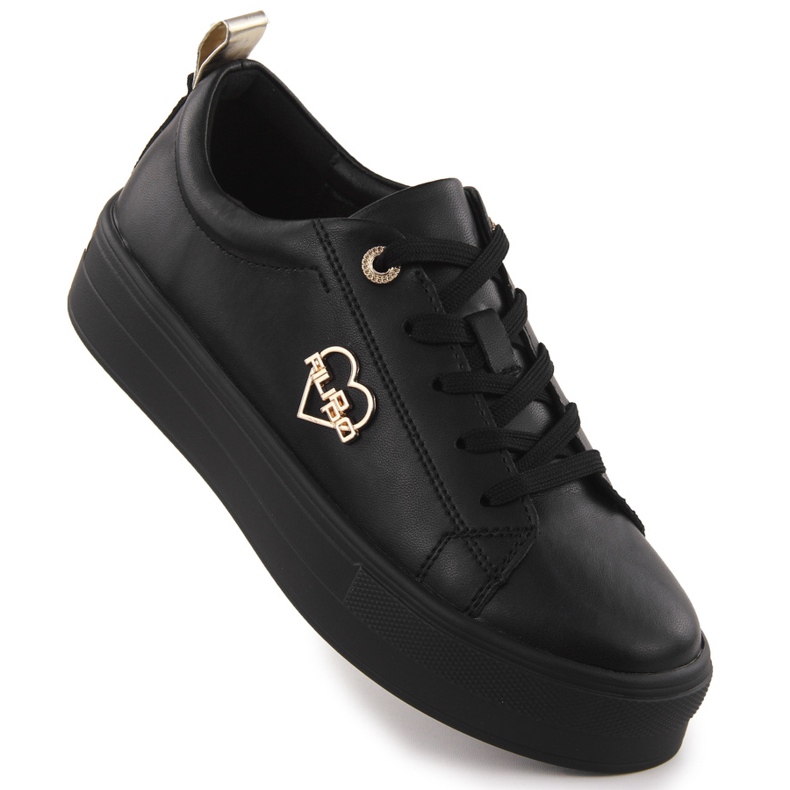 Zapatos de cuero para mujeres en la plataforma Czarne Filippo 3533 negro