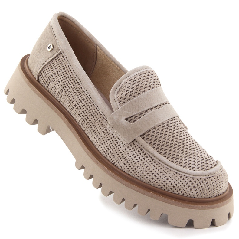 Lords de cuero mocasines para mujeres en la plataforma beige Filippo 6796