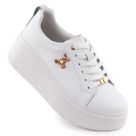 Zapatos de cuero para mujeres en la plataforma Filippo blanca blanco