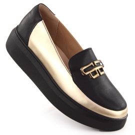 Zapatos de cuero para mujeres en la plataforma negra y dorada T.Sokolski W25-499 negro
