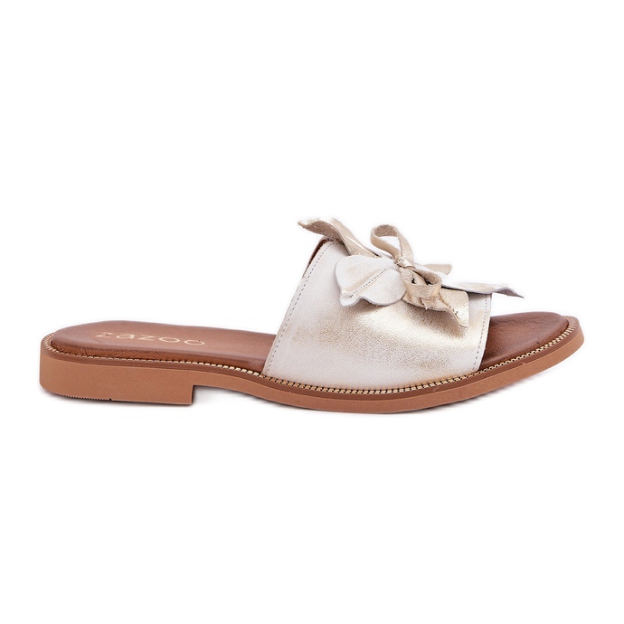 Zapatillas con decoración de cuero natural Zazoo 3667 Zloty limpia dorado
