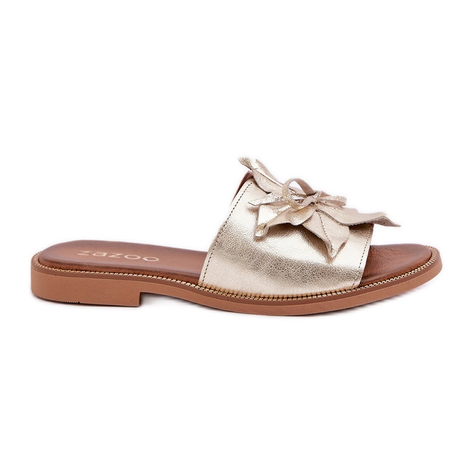 Zapatillas con decoración de cuero natural Zazoo 3667 Zlotys dorado
