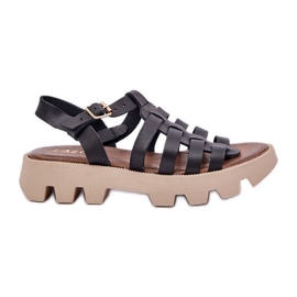 Sandalias de cuero para mujeres Zazoo 3695 Negro