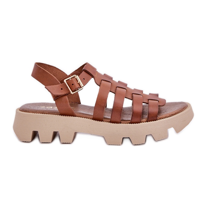 Sandalias de cuero para mujeres Zazoo 3695 Camel marrón