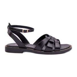Sandalias de cuero para mujeres con tacones planos Zazoo 3688 Negro
