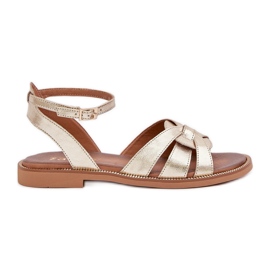 Sandalias de cuero para mujeres con tacones planos Zazoo 3688 Zlotys dorado