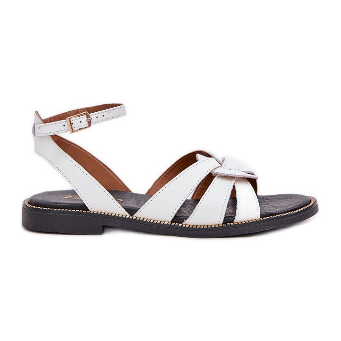 Sandalias de cuero para mujeres con tacones planos Zazoo 3688 White blanco