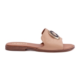 Lewski Shoes Chanclas de cuero con lewski de cañón plano 3047/o beige marrón