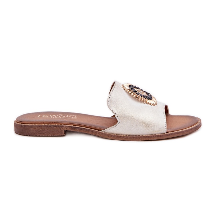 Lewski Shoes Chanclas de cuero con lewski de cañón plano 3047/o -golden limpio dorado