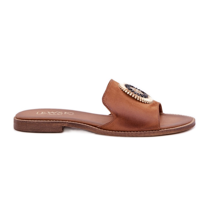 Lewski Shoes Chanclas de cuero con camello lewski 3047/o de late plano marrón