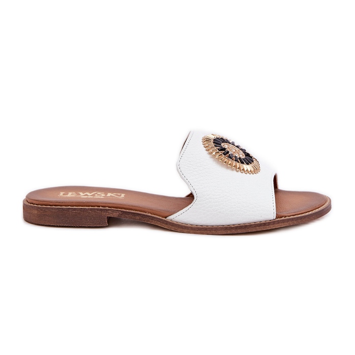 Lewski Shoes Chanclas de cuero con lewski de cañón plano 3047/o decoración blanco