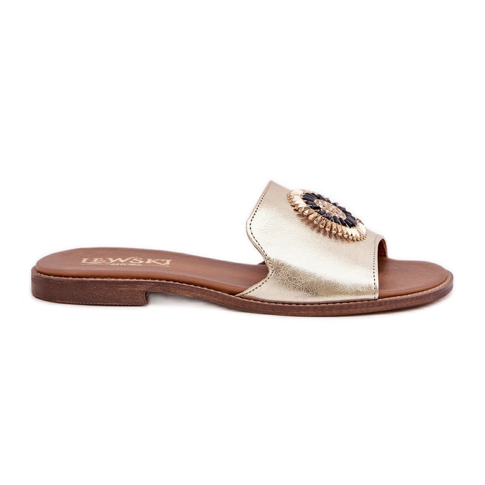 Lewski Shoes Chanclas de cuero con lewski de lente plana Złote dorado