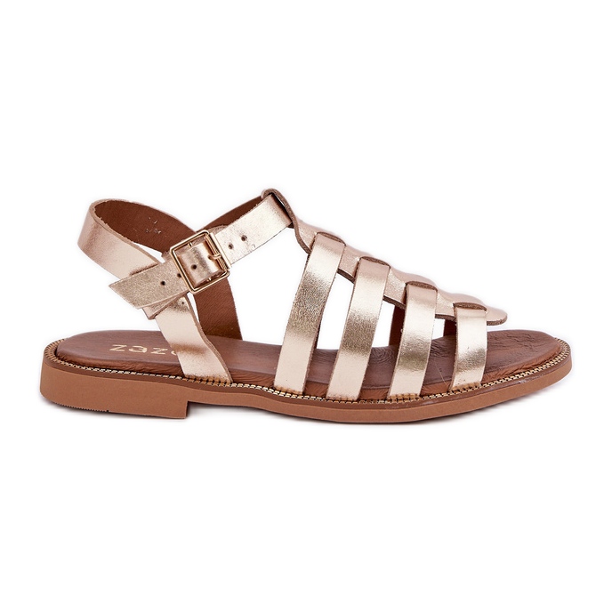 Sandalias de cuero con tacones planos Zazoo 3686 Zlotys dorado