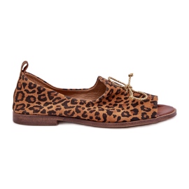 Zazoo 2660 Ballerinas de cuero para mujeres con estampado de leopardo marrón