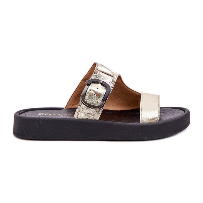 Zapatillas de cuero para mujeres en la plataforma Zazoo 3024 Zloty dorado