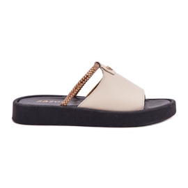 Zazoo 2896 zapatillas de cuero para mujeres beige