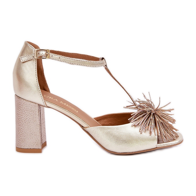 Sandalias de piel con tacón alto y decoración Laura Messi 2758 Oro dorado