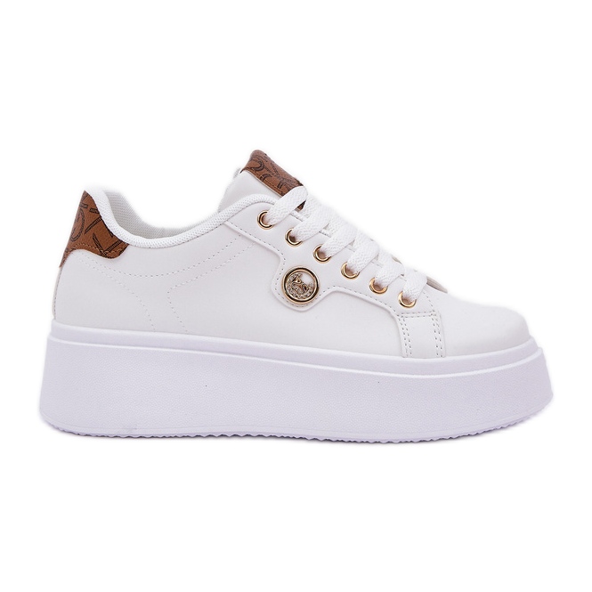 Zapatillas de zapatillas de cuero en una plataforma con un detalle dorado-marrón blanco